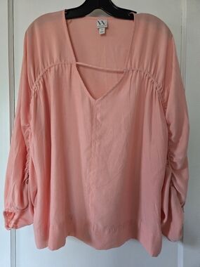 Worthington Peach V-Neck Long Sleeve Blouse Women's Pullover XXL Casual Top